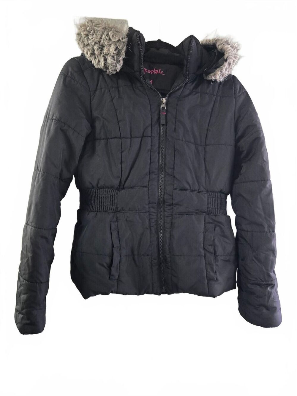 Aeropostale Women's Black Puffer Jacket with Faux Fur Hood, Size M